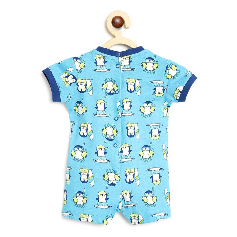 Boys White & Light Blue Printed Short Sleeve Romper image number null